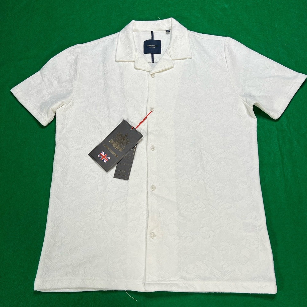 Guide London Premium Ivory White Button Down Short Sleeve Shirt Mens Size Medium